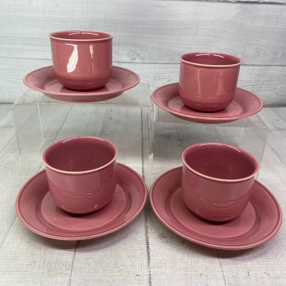 Nancy Calhoun DARK ROSE Japan Smooth Stoneware 8oz Flat Cup & Saucers Set of 4 - Picture 5 of 16